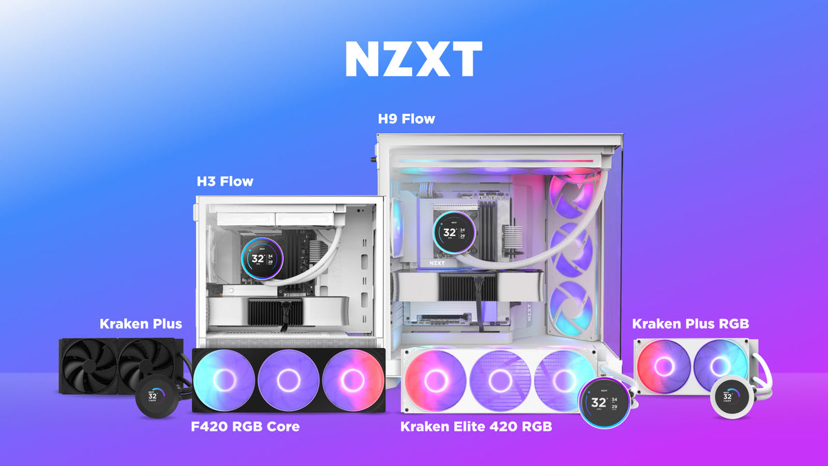 2025 NZXT lineup: H3 Flow and H9 Flow cases with Kraken Plus, Kraken Plus RGB, Kraken Elite 420 RGB, and F420 RGB Core