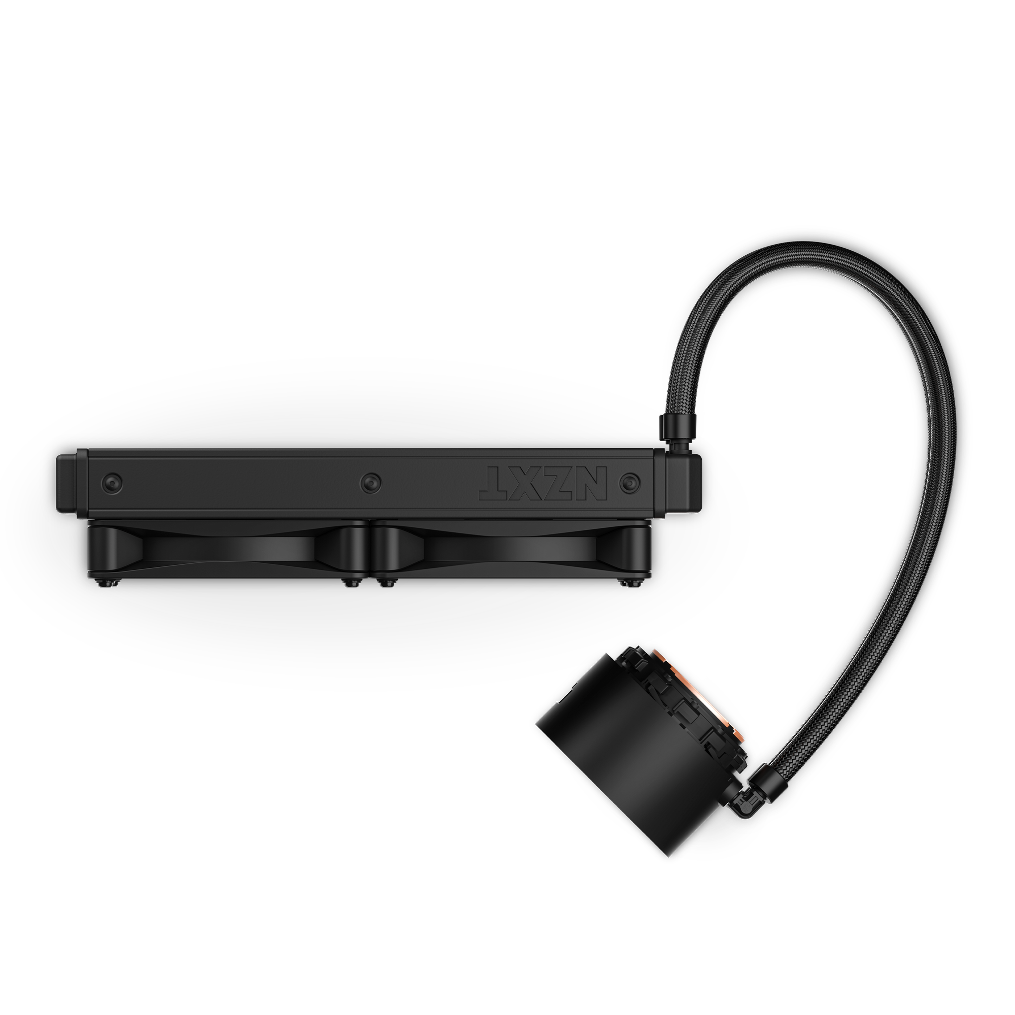 The NZXT Kraken Elite 240 (2023) is a black liquid CPU cooler featuring a rectangular radiator, two cooling fans, and a flexible braided hose attached to the pump unit.