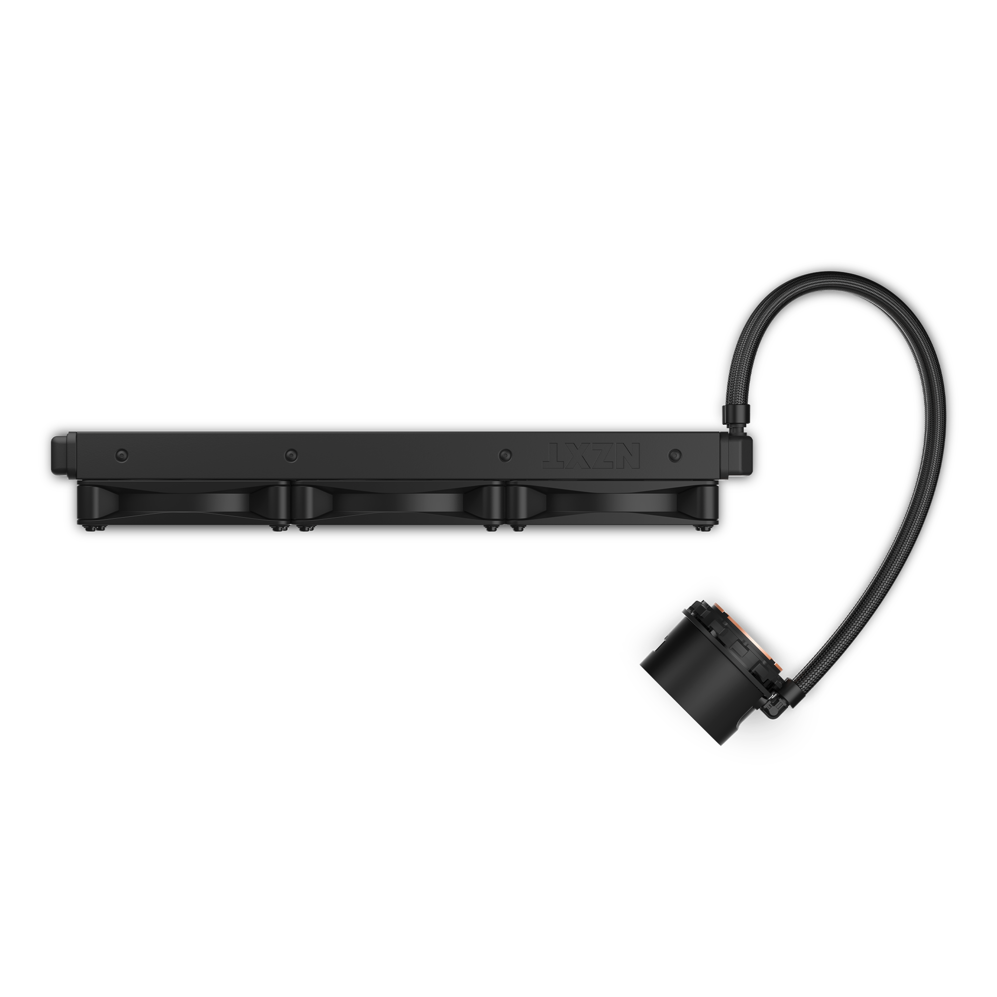 The NZXT Kraken 360, a black liquid CPU cooler with a triple-fan radiator and LCD pump screen, is displayed on a white background for optimal cooling.