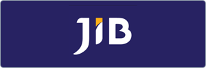 White stylized letters JIB on a dark blue background, with the top of the I colored yellow.