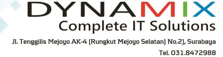 Logo for DYNAMIX Complete IT Solutions with address: Jl. Tenggilis Mejoyo AK-4 (Rungkut Mejoyo Selatan) No.2, Surabaya, and phone number: 031.8472988.