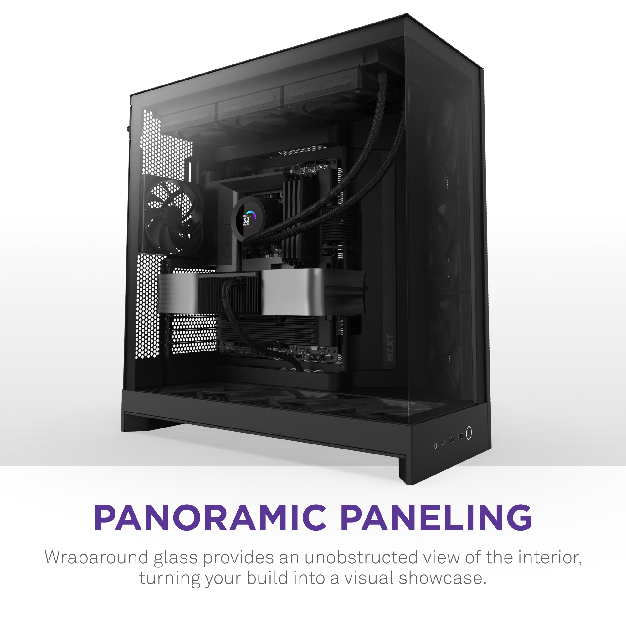 The NZXT H9 Flow is a dual-chamber ATX case featuring wraparound glass panels that showcase internal components and sleek cable management, offering a panoramic view to turn your build into a visual display.