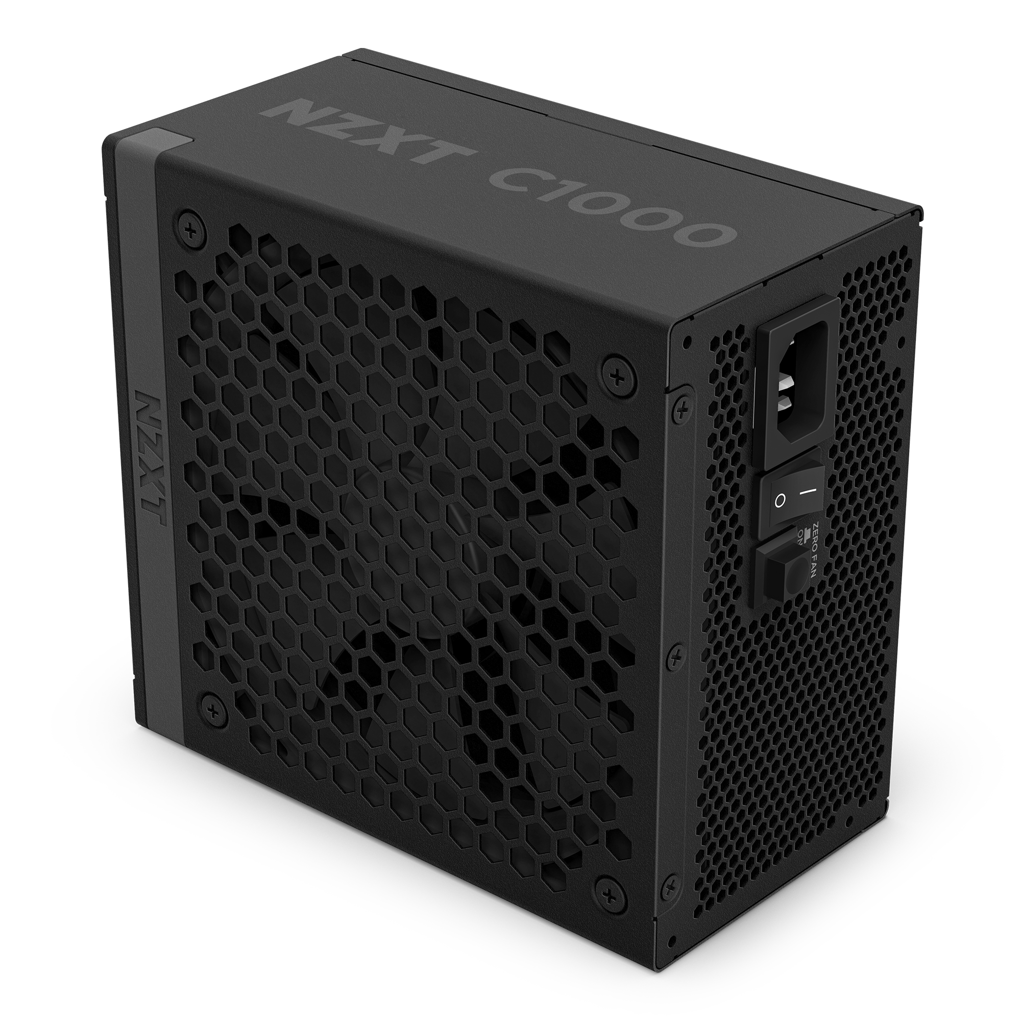 The NZXT C1000 Gold ATX 3.1 is a black power supply with a large fan, power switch, and connector—ideal for powering systems using the latest ATX 3.1 PSUs or NVIDIA GeForce RTX 50 Series GPUs.