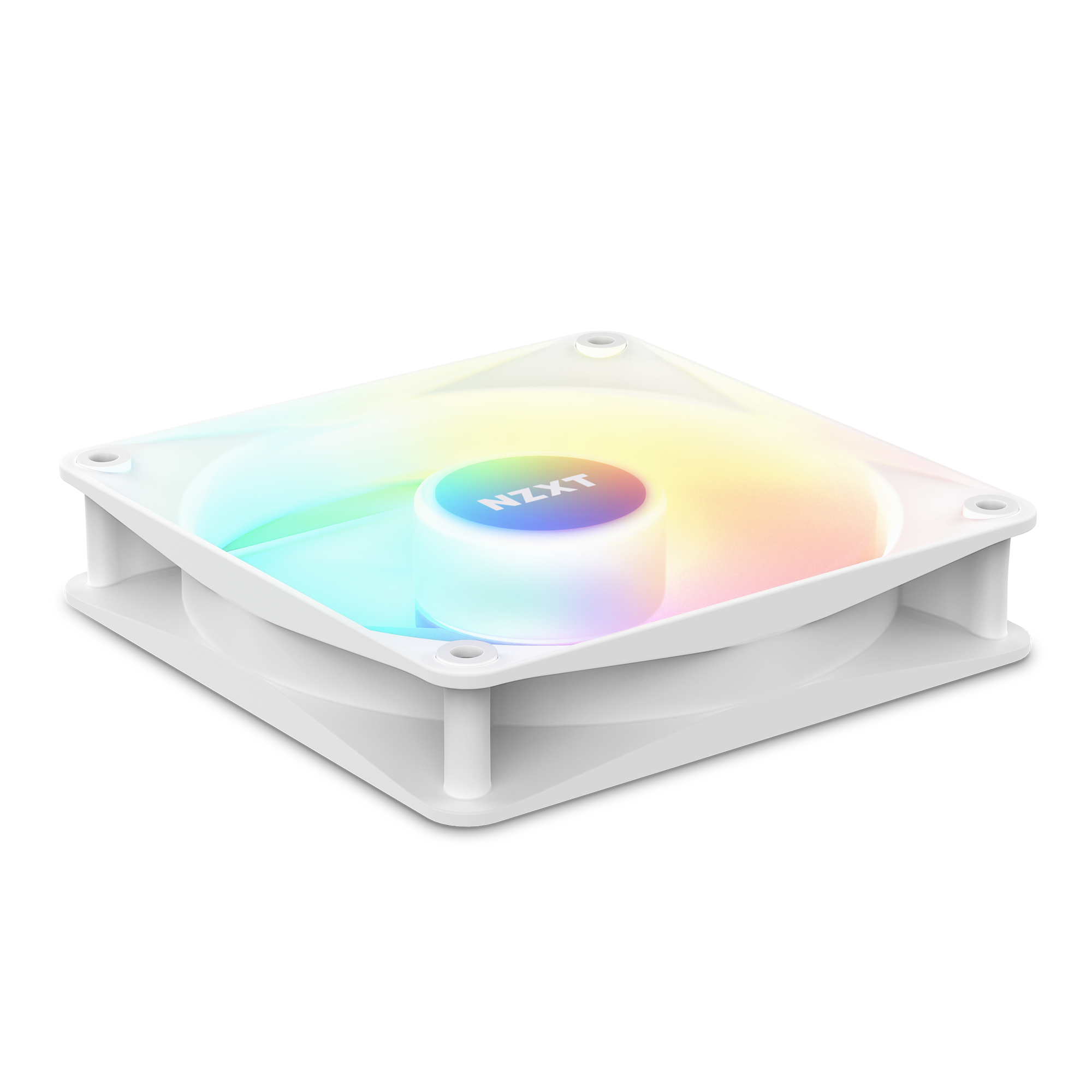 The NZXT F140 RGB Core fan features vibrant RGB lighting that creates a glowing, multicolored ring. It offers enhanced static pressure for efficient cooling and supports NZXT CAM software for easy control.