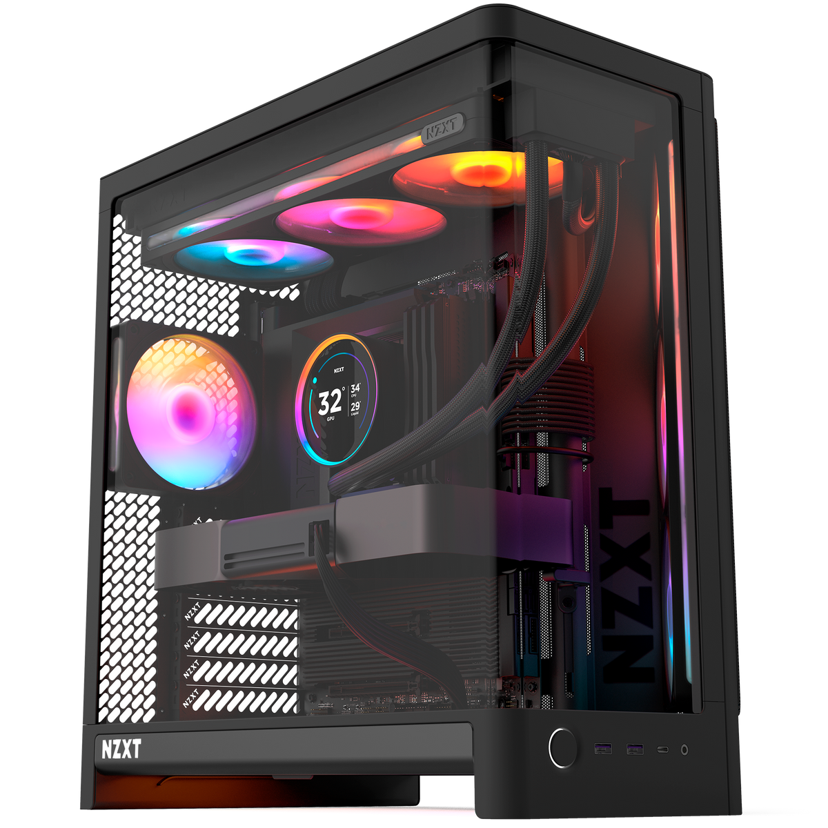 NZXT F140 RGB black fans installed in a build