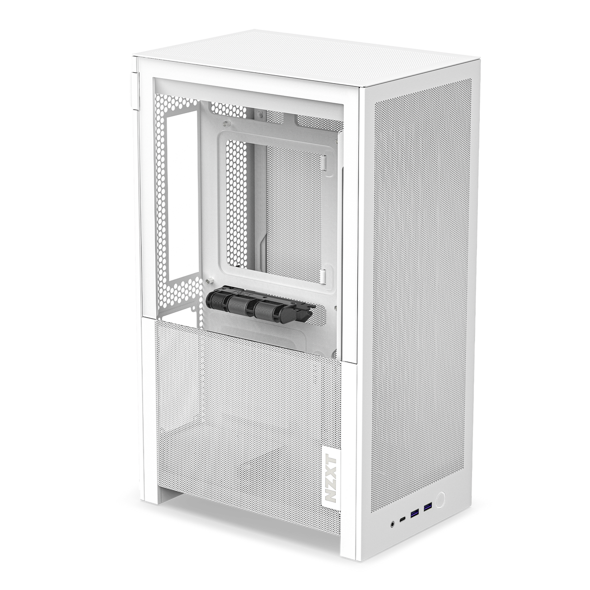 NZXT H2 Flow case in white, angled front view