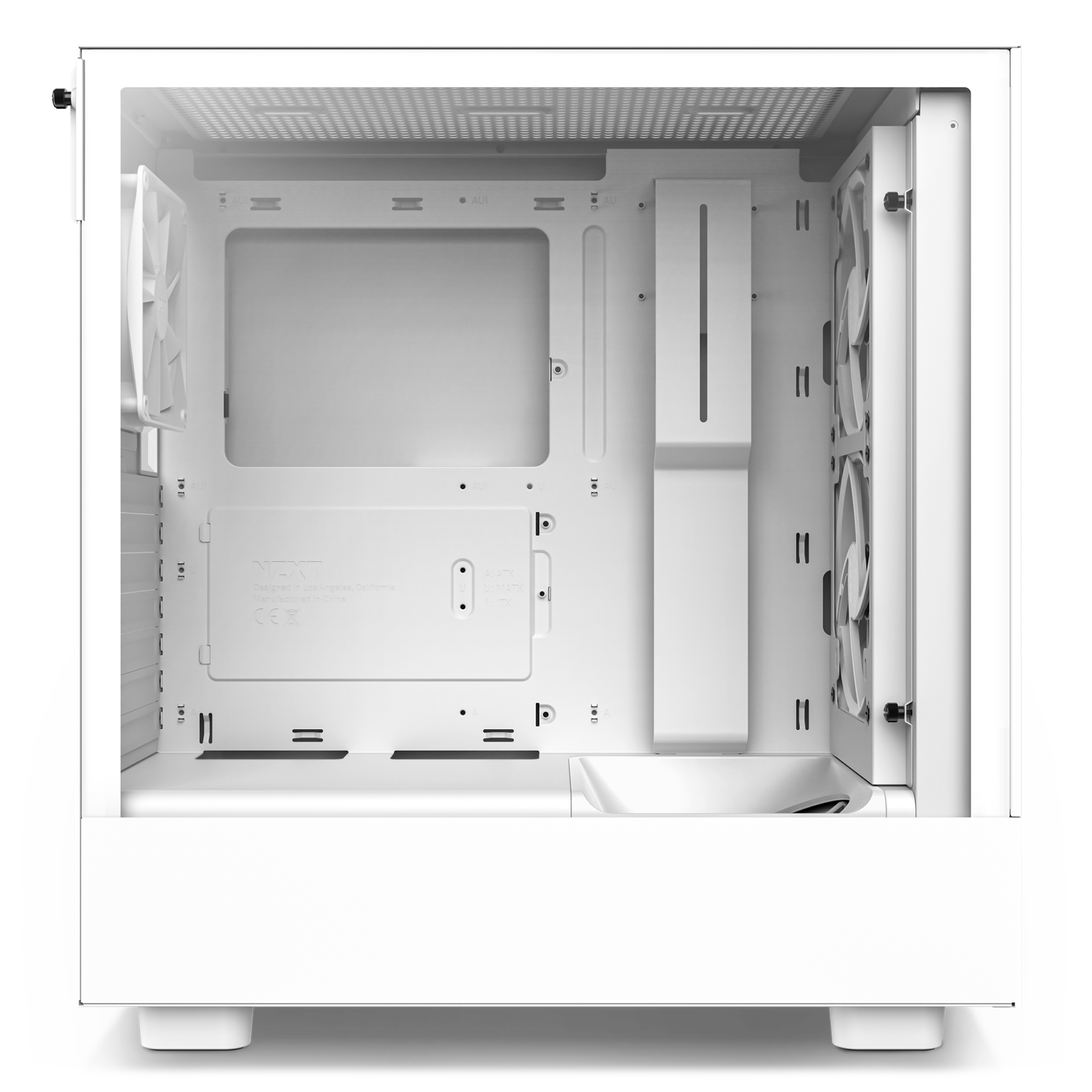 The NZXT H5 Flow (2022) is a white PC case offering intuitive cable management, visible cooling fans, and open areas for installing components such as the motherboard, GPU, and power supply.