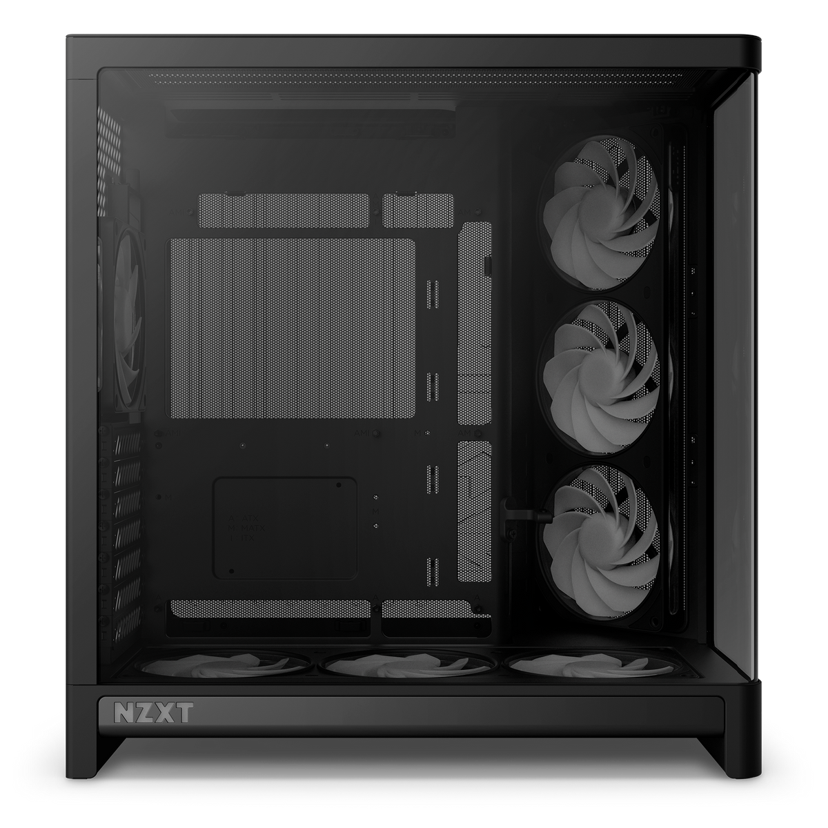 NZXT H6 RGB+ black, left side view through the glass into the main chamber