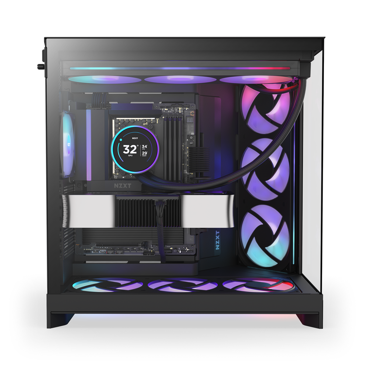 NZXT H9 Flow RGB case in black with a completed PC build inside
