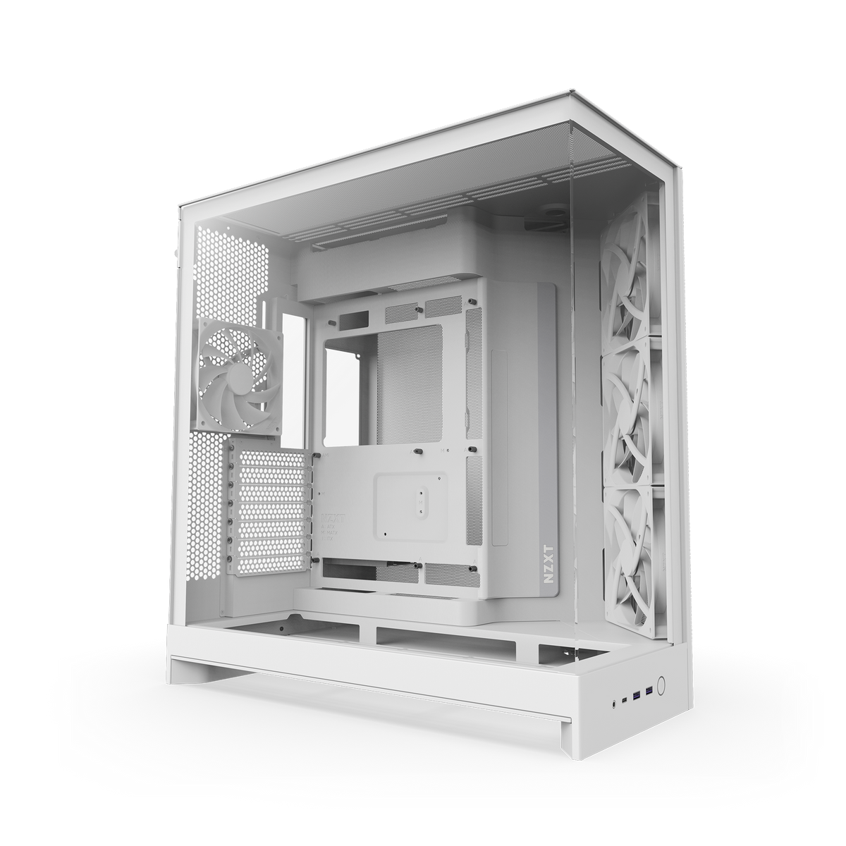 NZXT H9 Flow case in white, angled front view