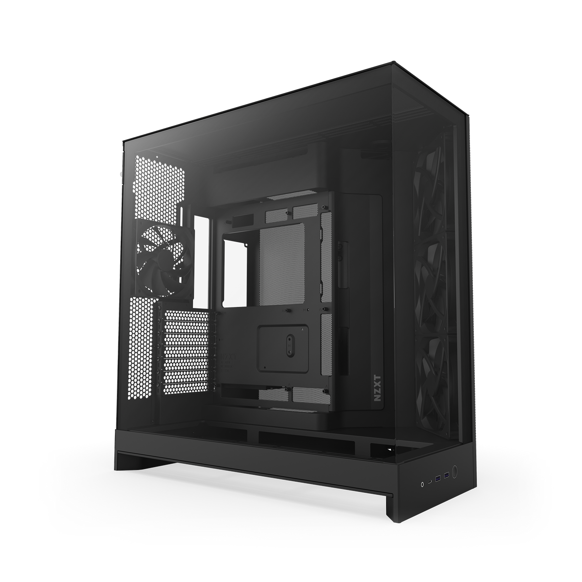 NZXT H9 Flow case in black, angled front view