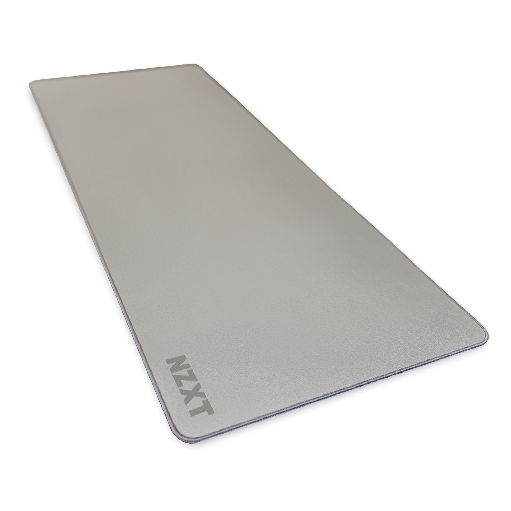The NZXT MXL900 is a large rectangular mouse pad with a low-friction surface, smooth mouse movement, the logo in the bottom left, slim rounded edges, and a white and pink braided cable at the top.