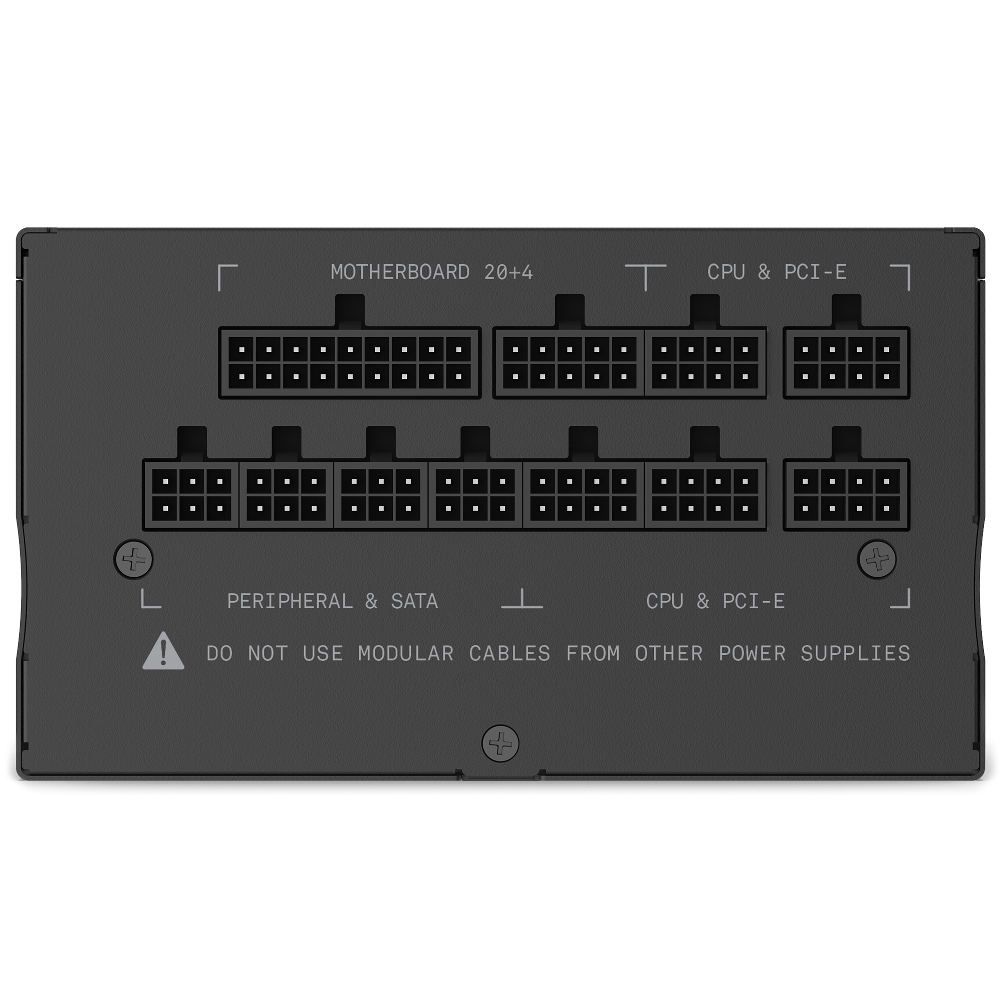 The NZXT C750 Gold power supply has a modular design with clearly labeled ports for motherboard, CPU & PCI-E, and peripheral & SATA connections. It includes Zero RPM Fan mode and warns against using modular cables from other brands.