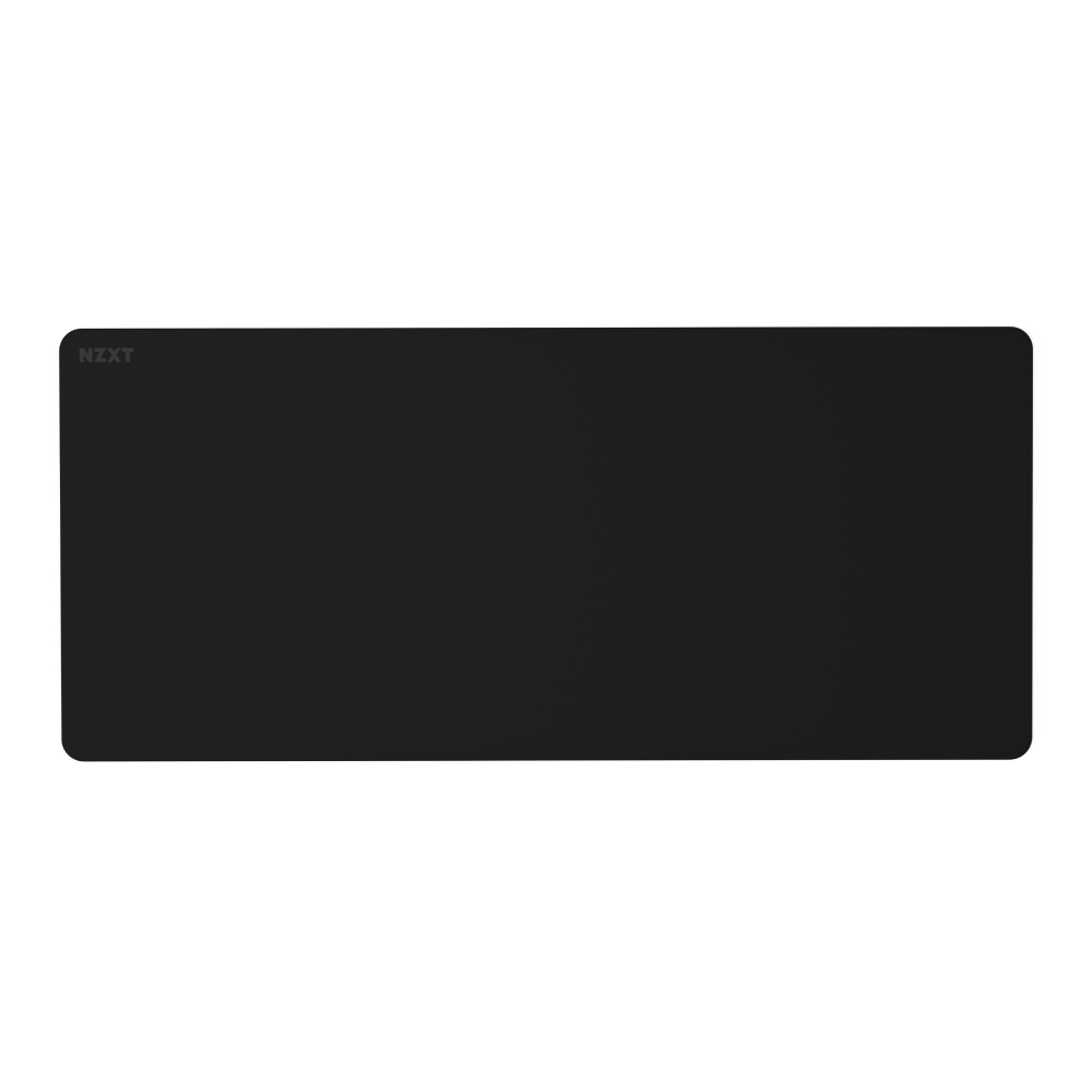 The NZXT Zone 2XL is a large, rectangular black mousepad with rounded corners, a subtle NZXT logo in the upper left, and a smooth micro-weave cloth surface, shown on a white background.