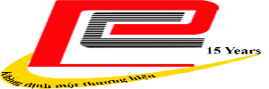 A stylized red letter P logo with black text partially visible on the right and Vietnamese text Khẳng định một thương hiệu in black on a yellow curved background at the bottom.
