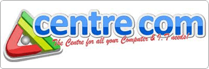 Logo for Centre Com featuring a colorful triangular design on the left and stylized text reading centre com with the tagline The Centre for all your Computer & I.T. needs! underneath.