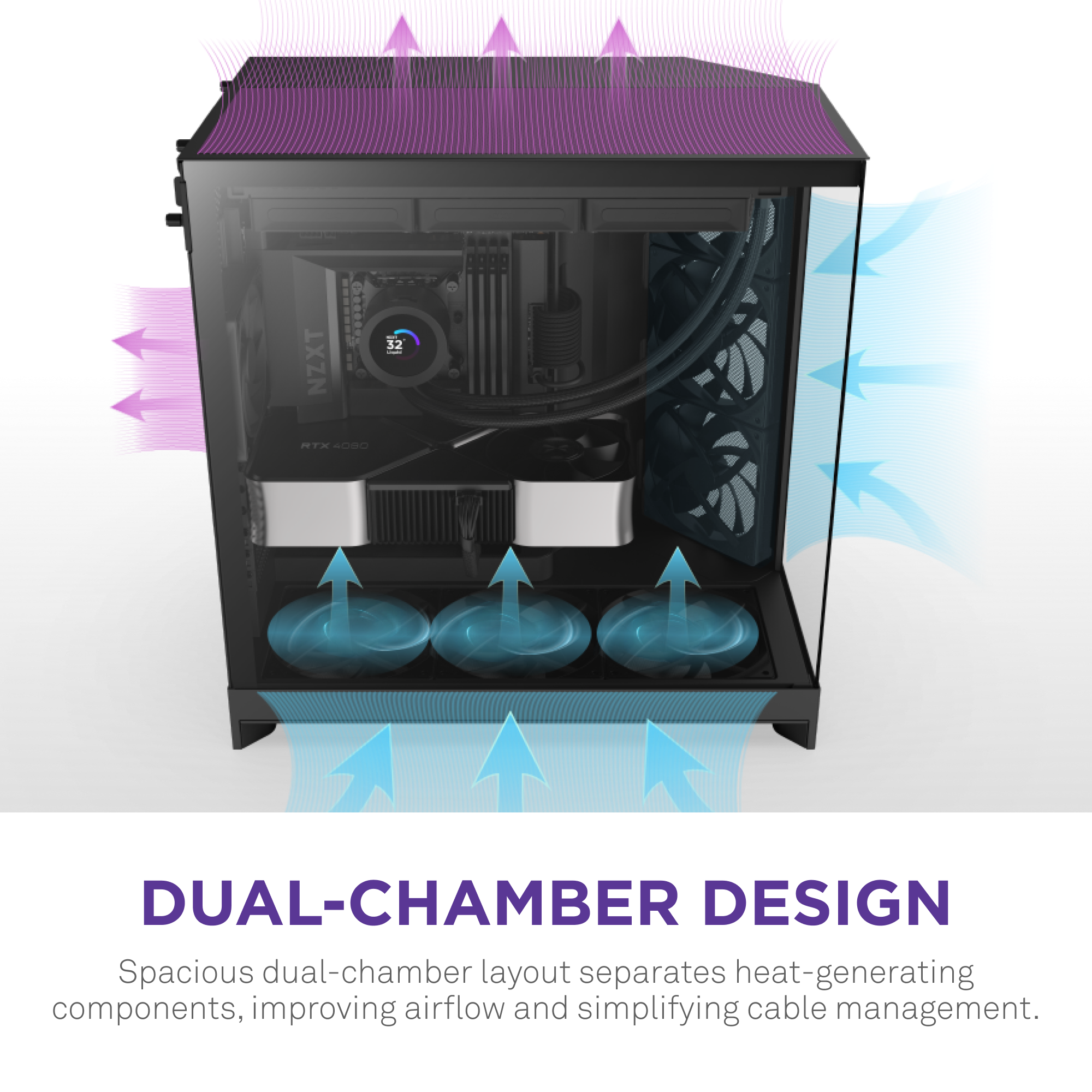 The NZXT H9 Flow is an ATX case with a spacious dual-chamber design that separates heat-generating parts for improved airflow and easier cable management.