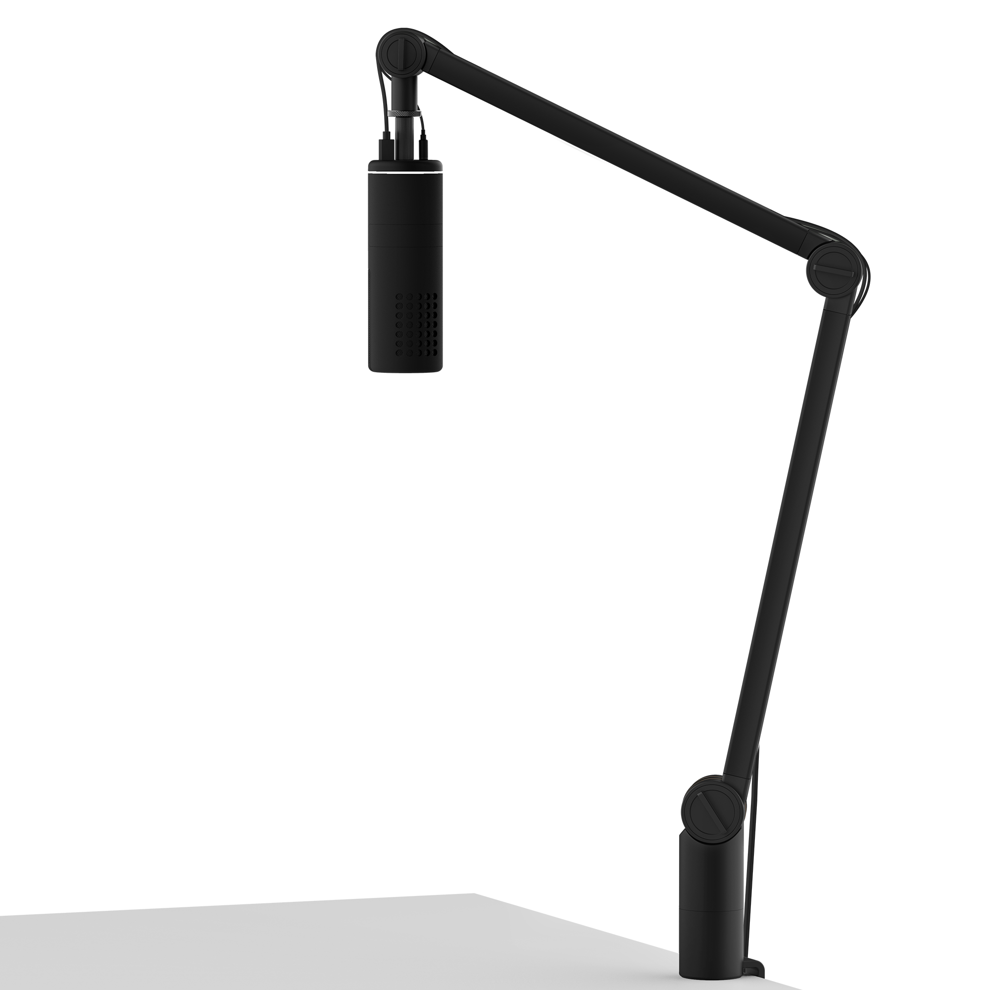 The NZXT Boom Arm, an adjustable black studio microphone mount with hidden cable management, is positioned vertically against a plain white background.