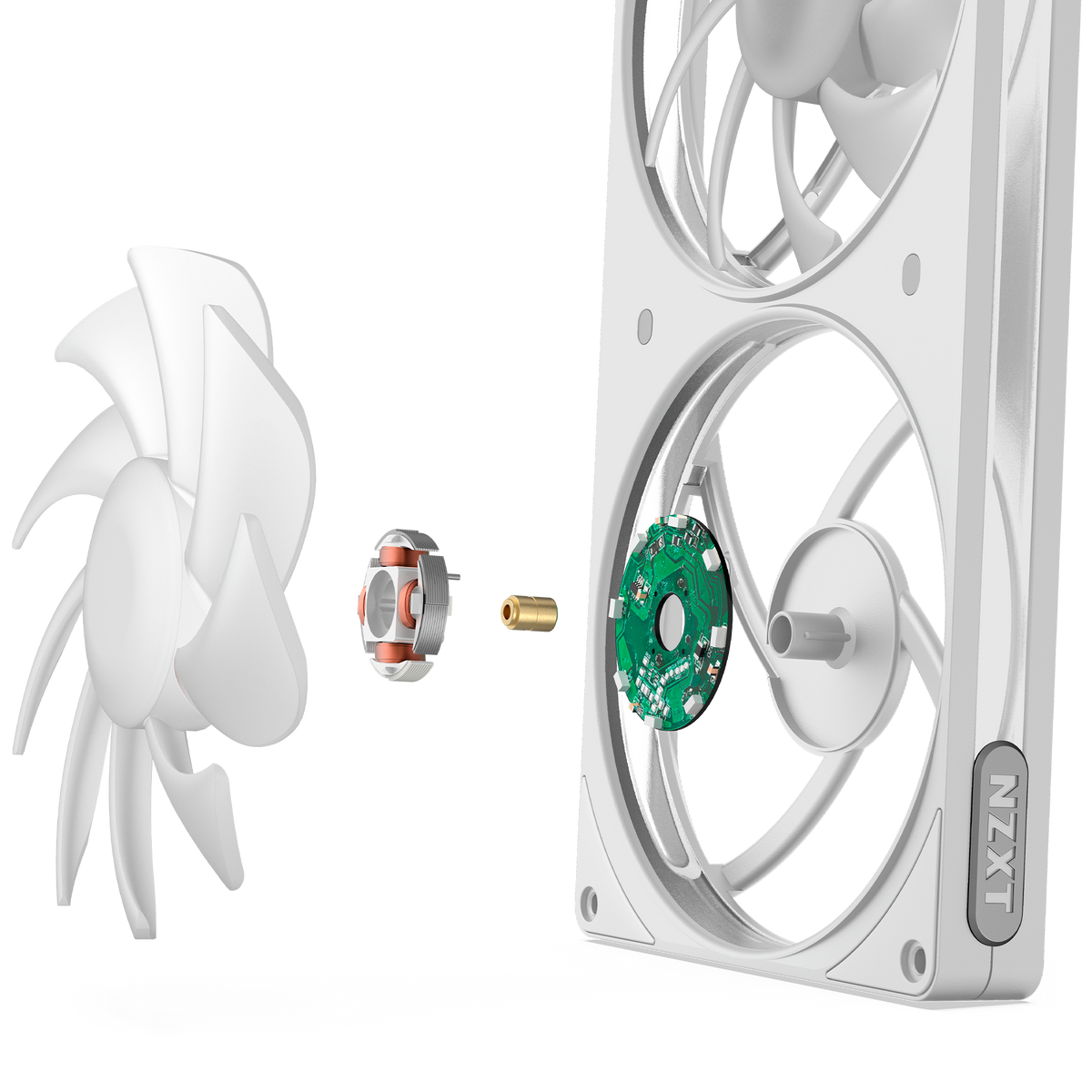 NZXT F140 RGB white, exploded component view