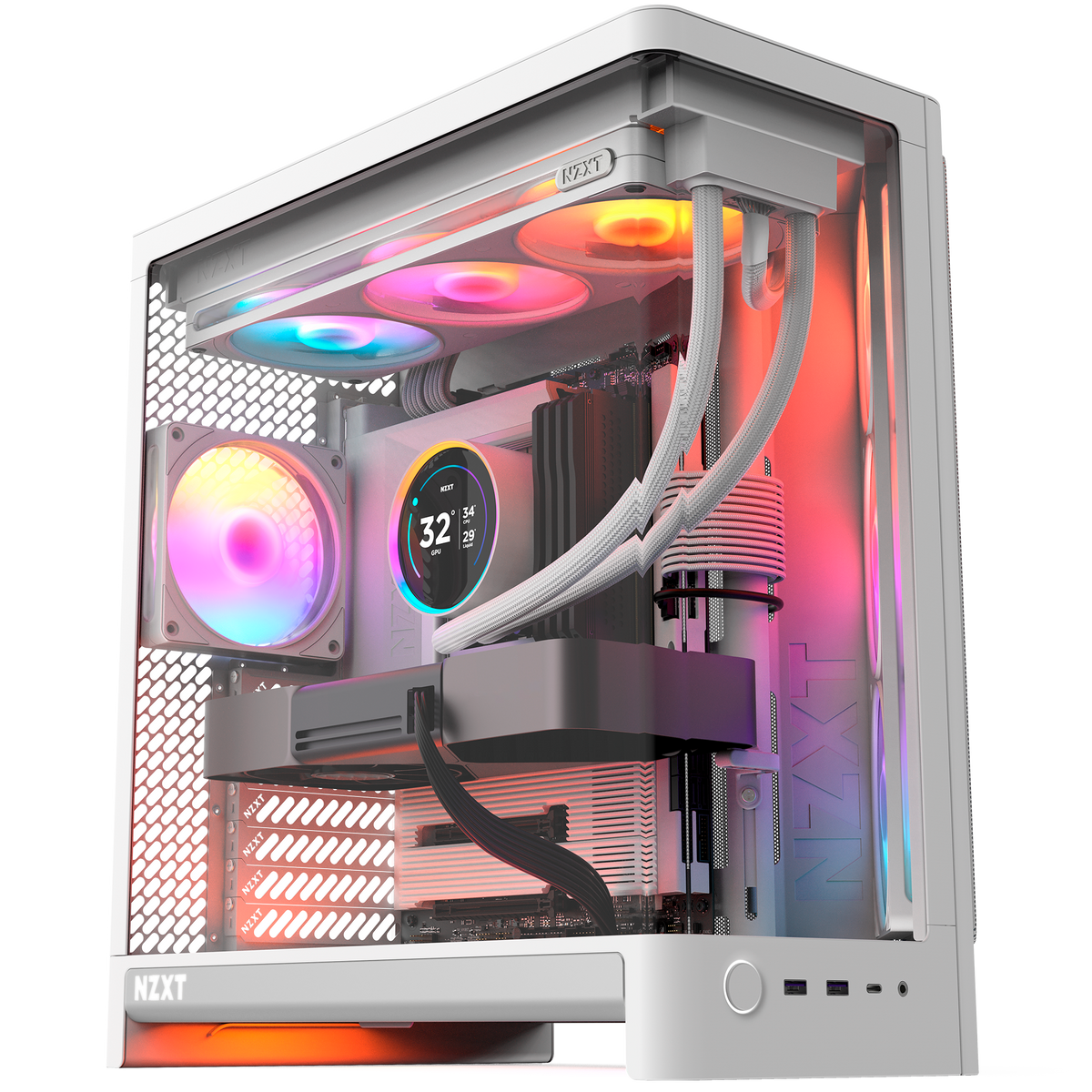 NZXT F420 RGB white fans installed in a build