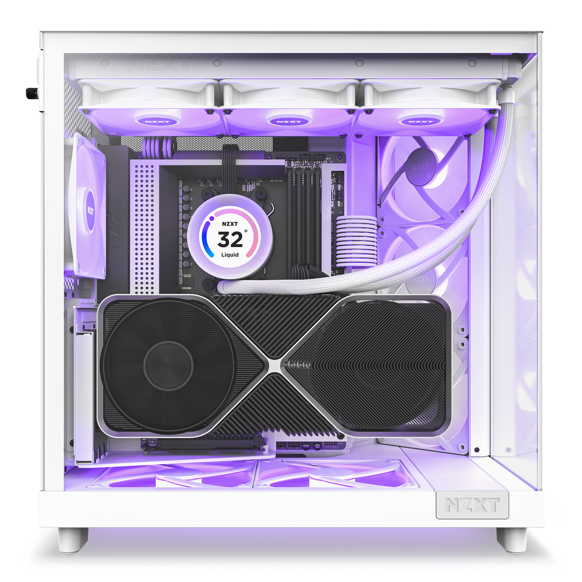 NZXT H6 Flow RGB white with components installed, front view
