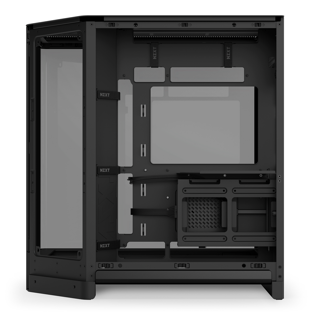 NZXT H6 RGB+ black, right side removed, showing the bundled RGB and fan controller