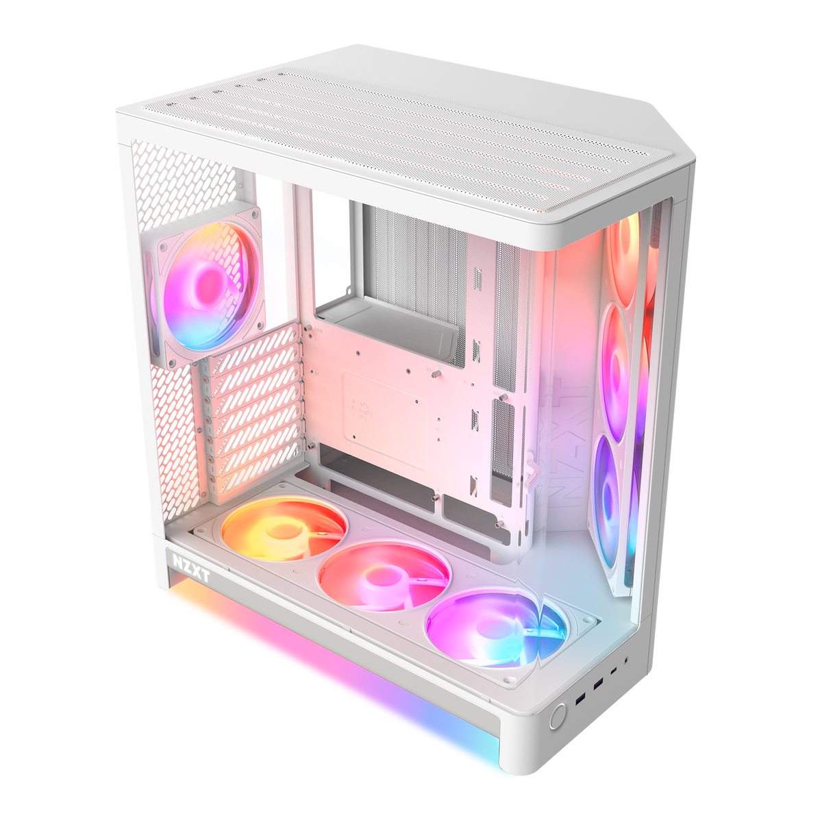 NZXT H6 RGB+ white, overhead view of the top panel and radiator mount