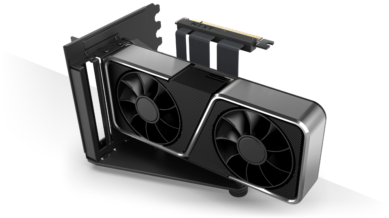 The NZXT Vertical GPU Mounting Kit lets you vertically install your graphics card with dual cooling fans using a PCIe 4.0 riser cable in NZXT H5, H6, H7, or H9 Series cases.