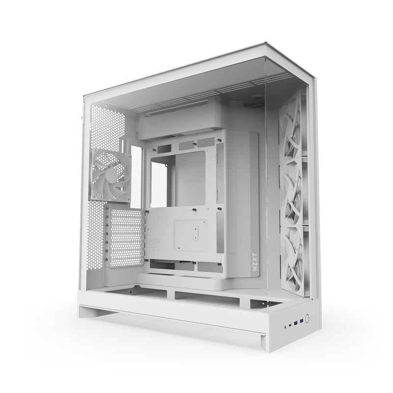 NZXT H9 Flow case in white, angled front view