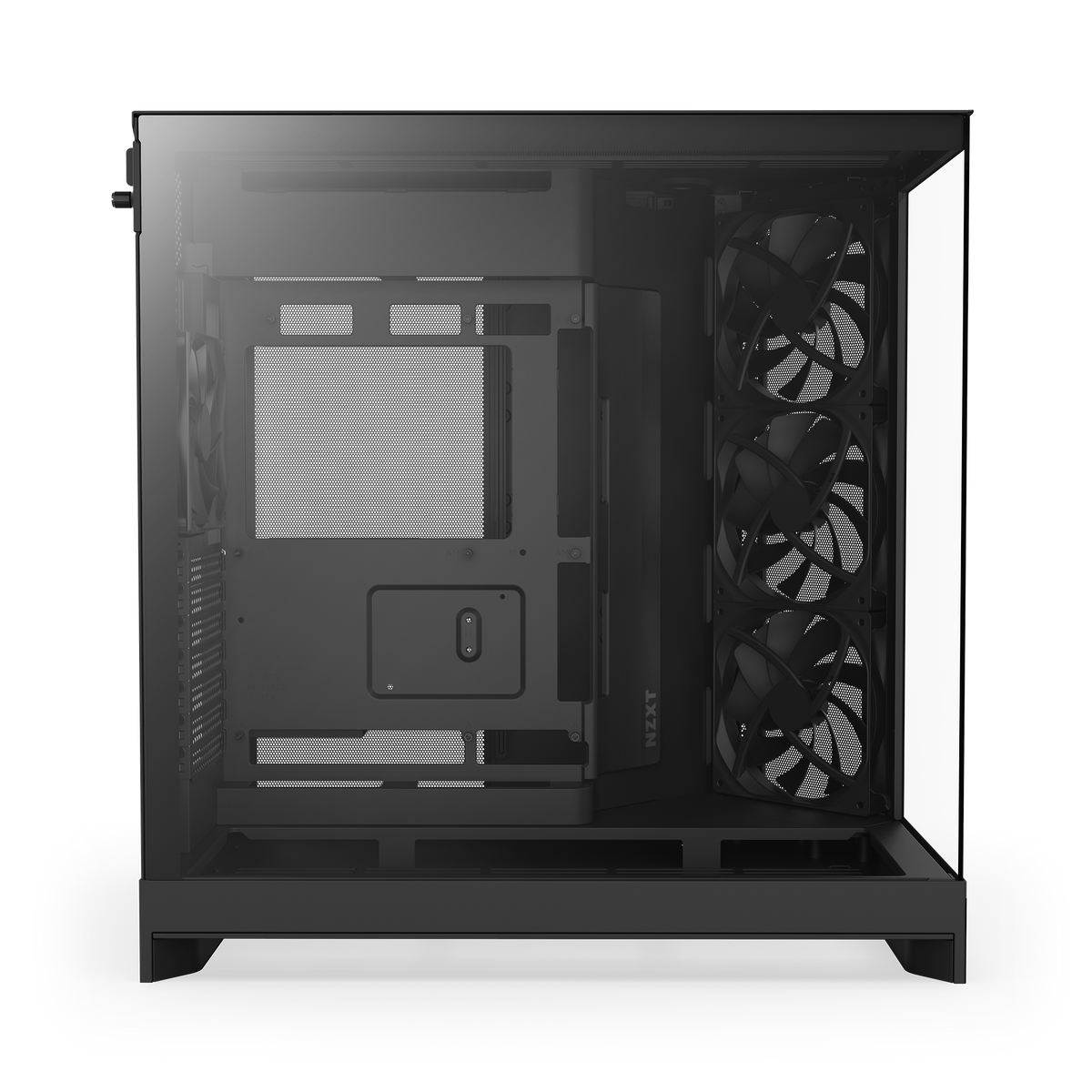NZXT H9 Flow case in black, left side view through tempered glass