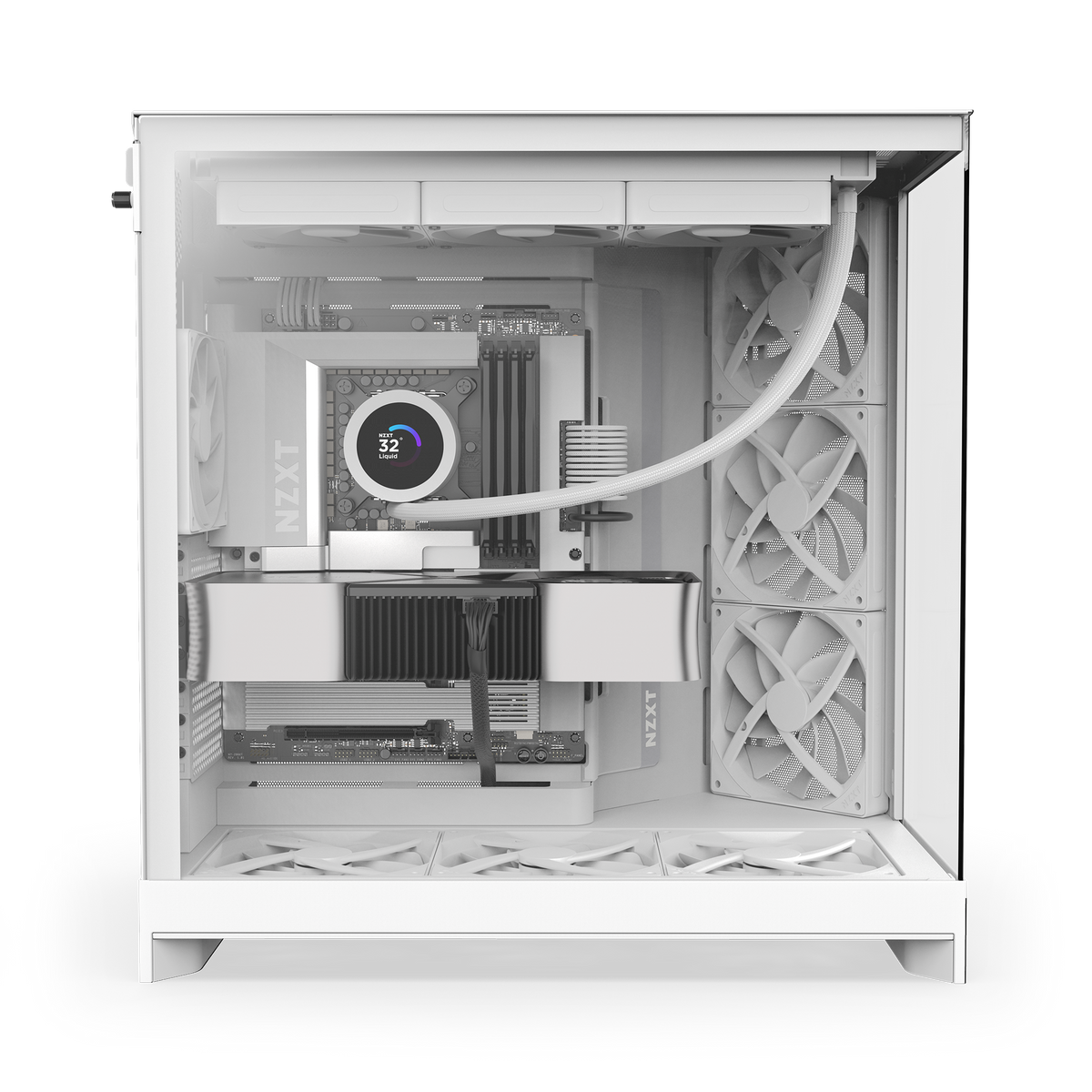 NZXT H9 Flow case in white with a completed PC build inside