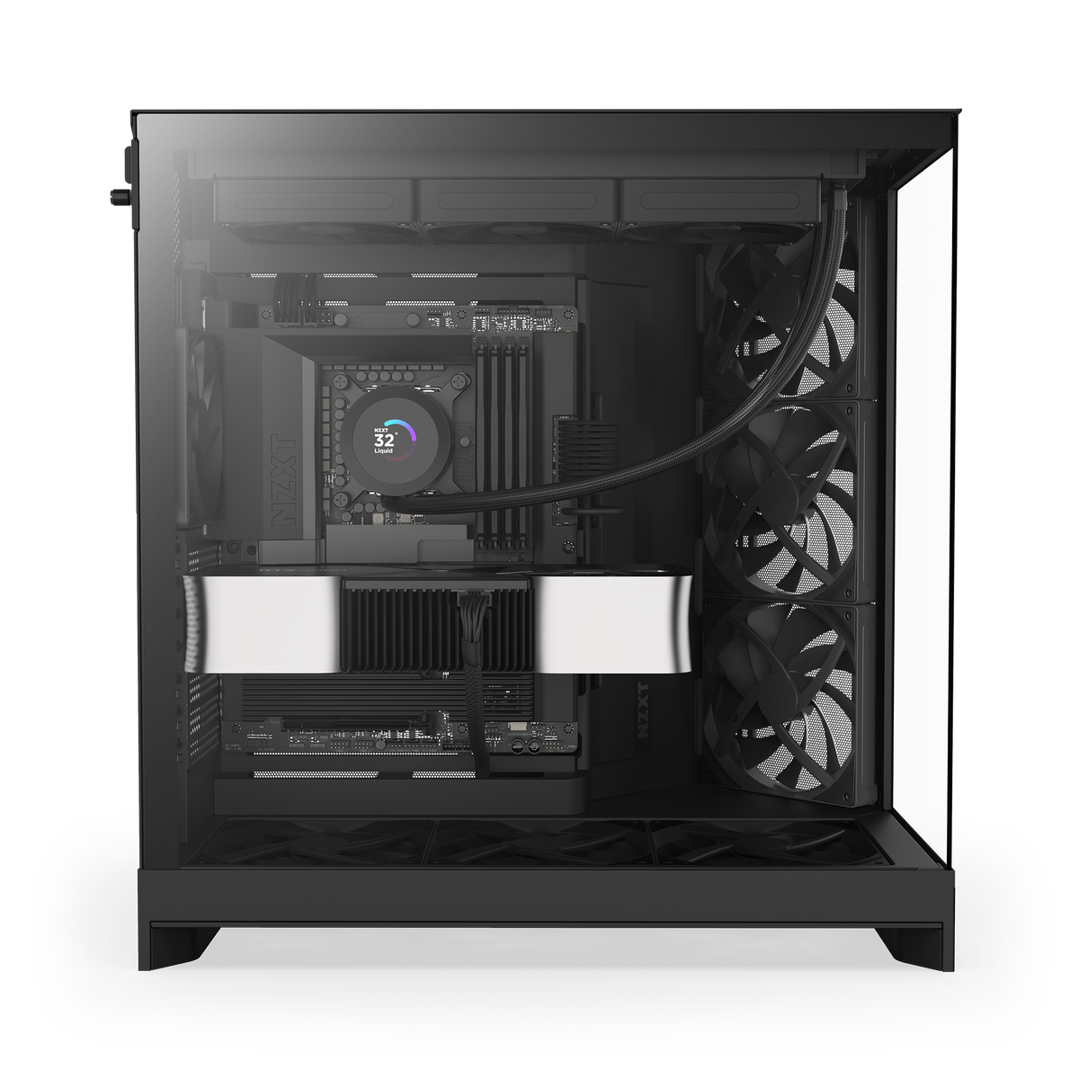 NZXT H9 Flow case in black with a completed PC build inside