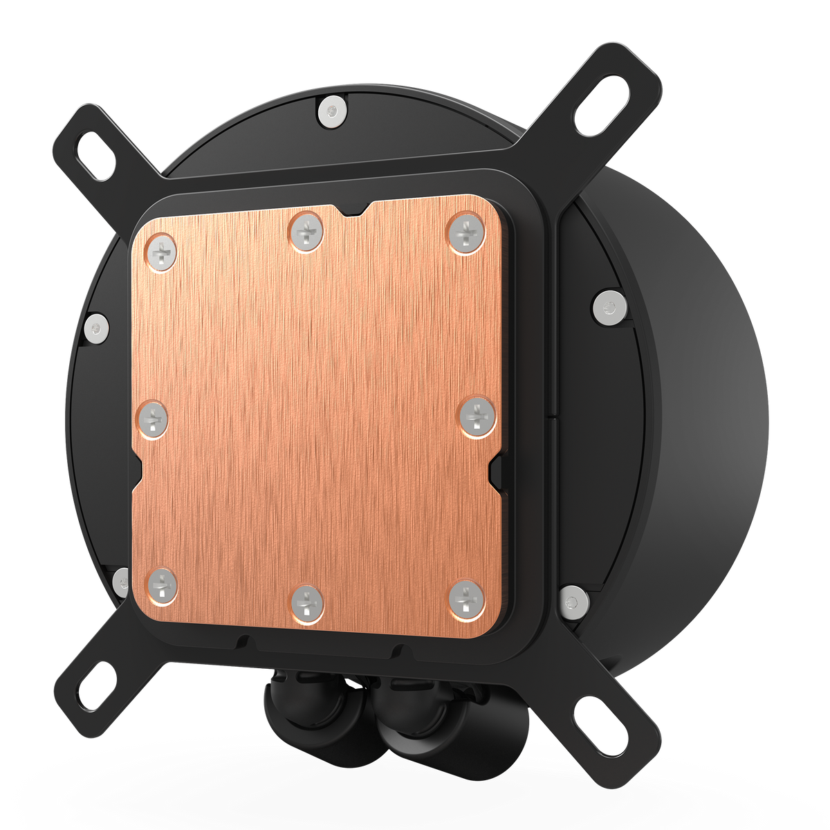 NZXT Kraken Elite 280 RGB black, underside of the pump showing the copper cold plate
